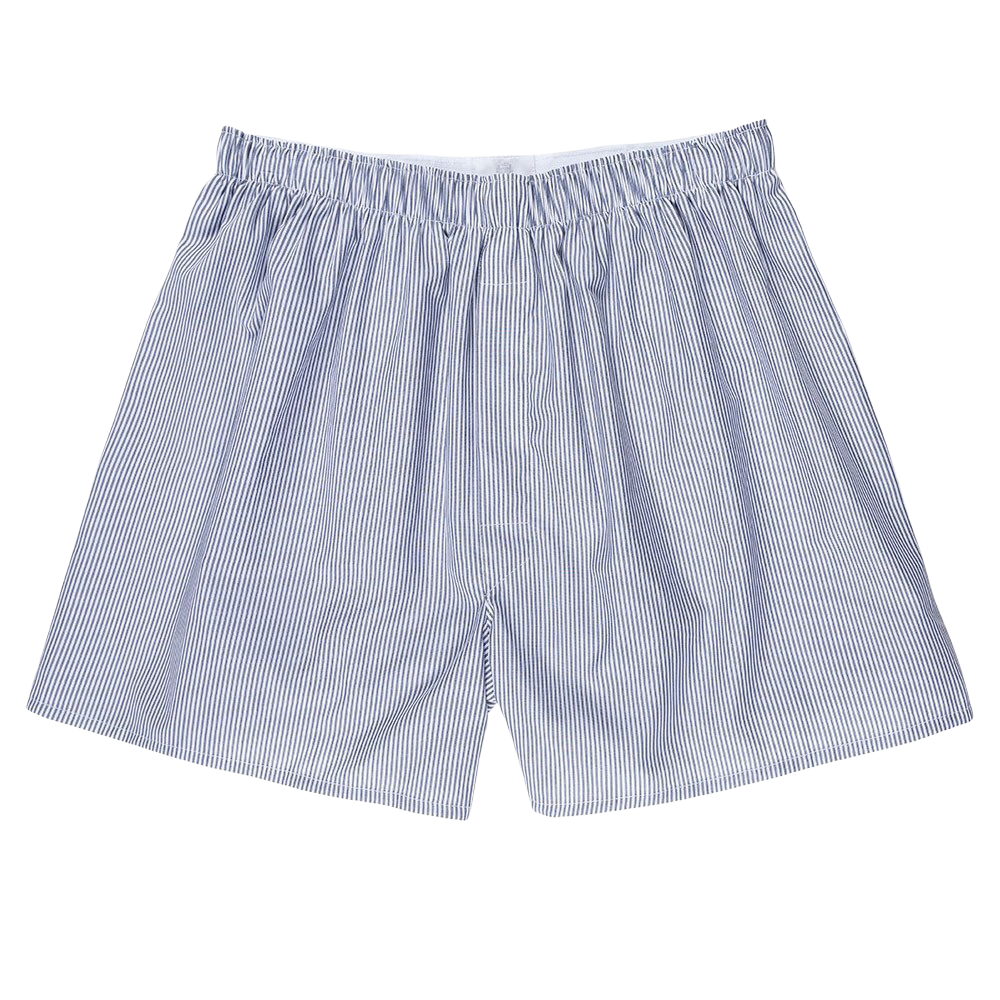 Navy Blue Pinstripe Cotton Poplin Boxer 