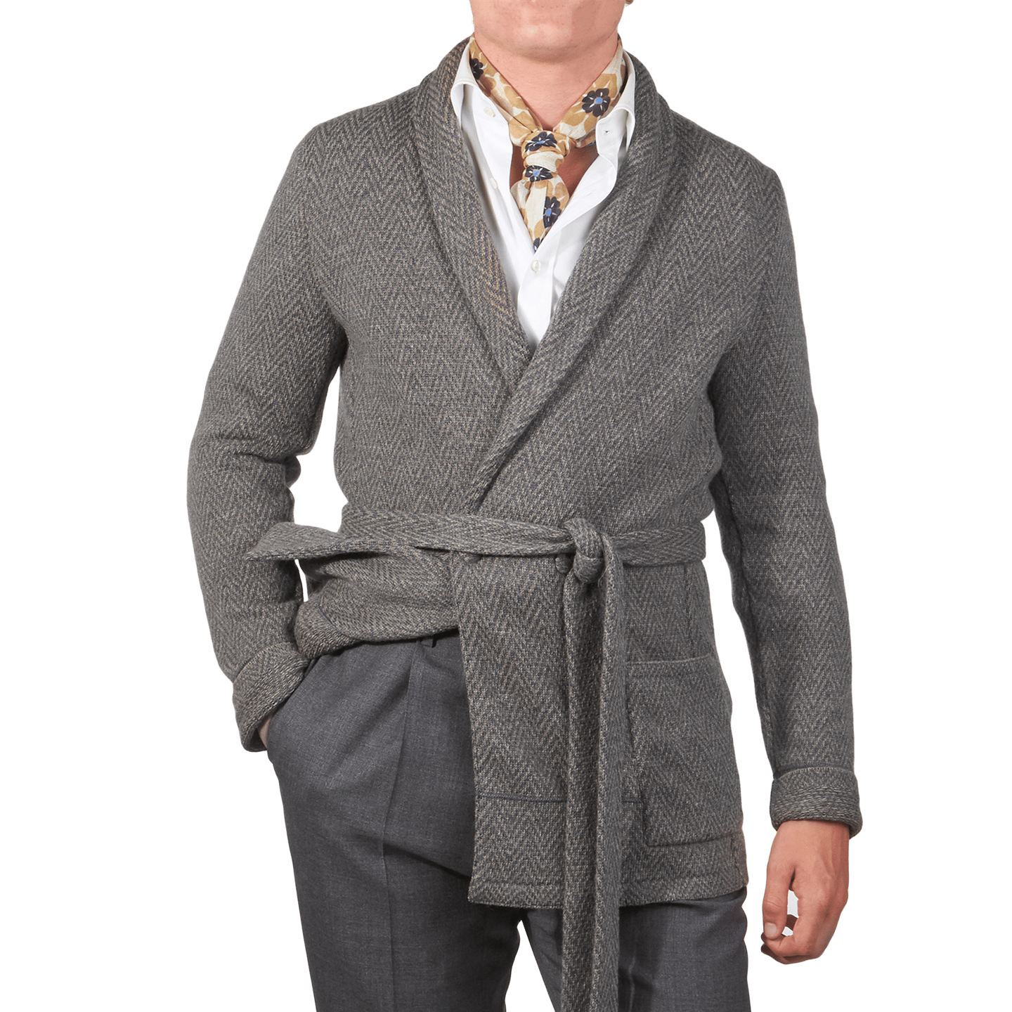 shawl collar belted cardigan