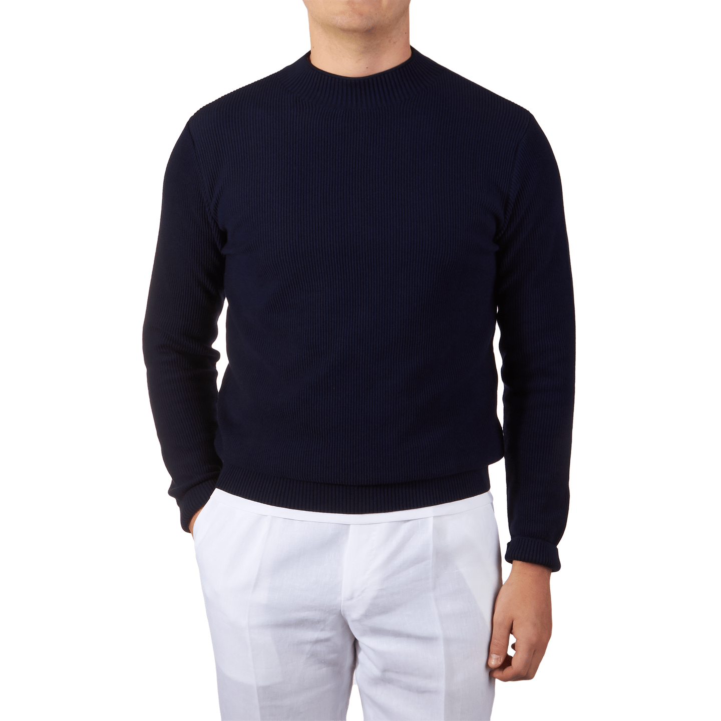 Sunspel Navy Cotton Structure Guernsey Jumper Baltzar