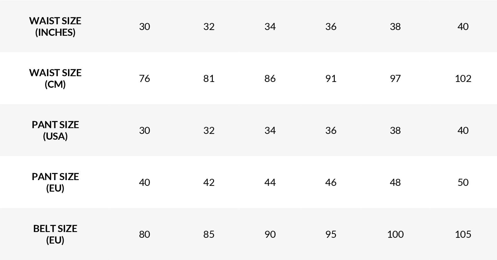 Belt Size Chart Women