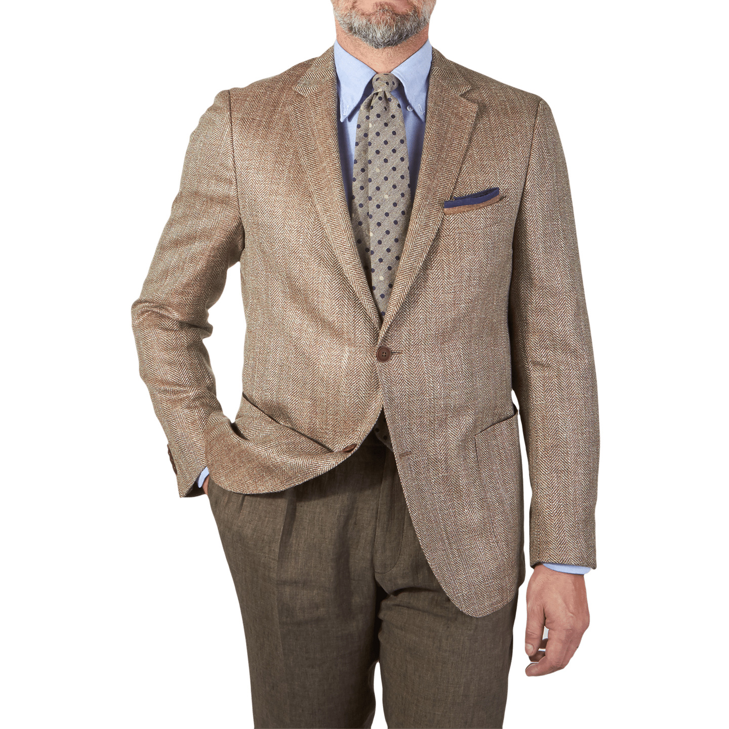 Eduard Dressler - Beige Herringbone Wool Silk Linen Blazer | Baltzar