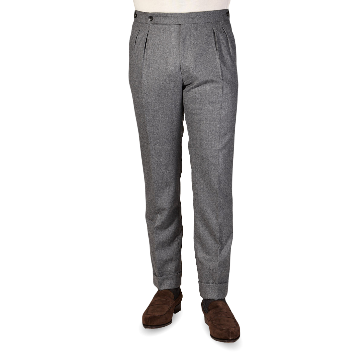 Berwich - Grey Wool Flannel Pleated Trousers | Baltzar