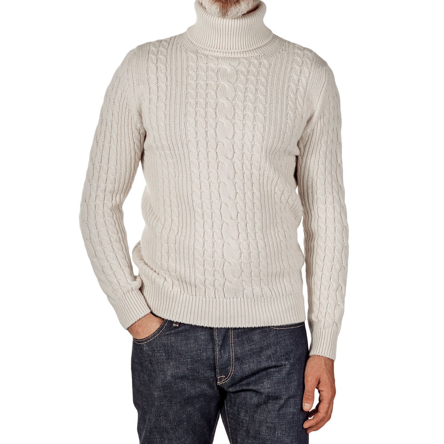 Johnstons Of Elgin Beige Cable Knitted Cashmere Roll Neck Baltzar