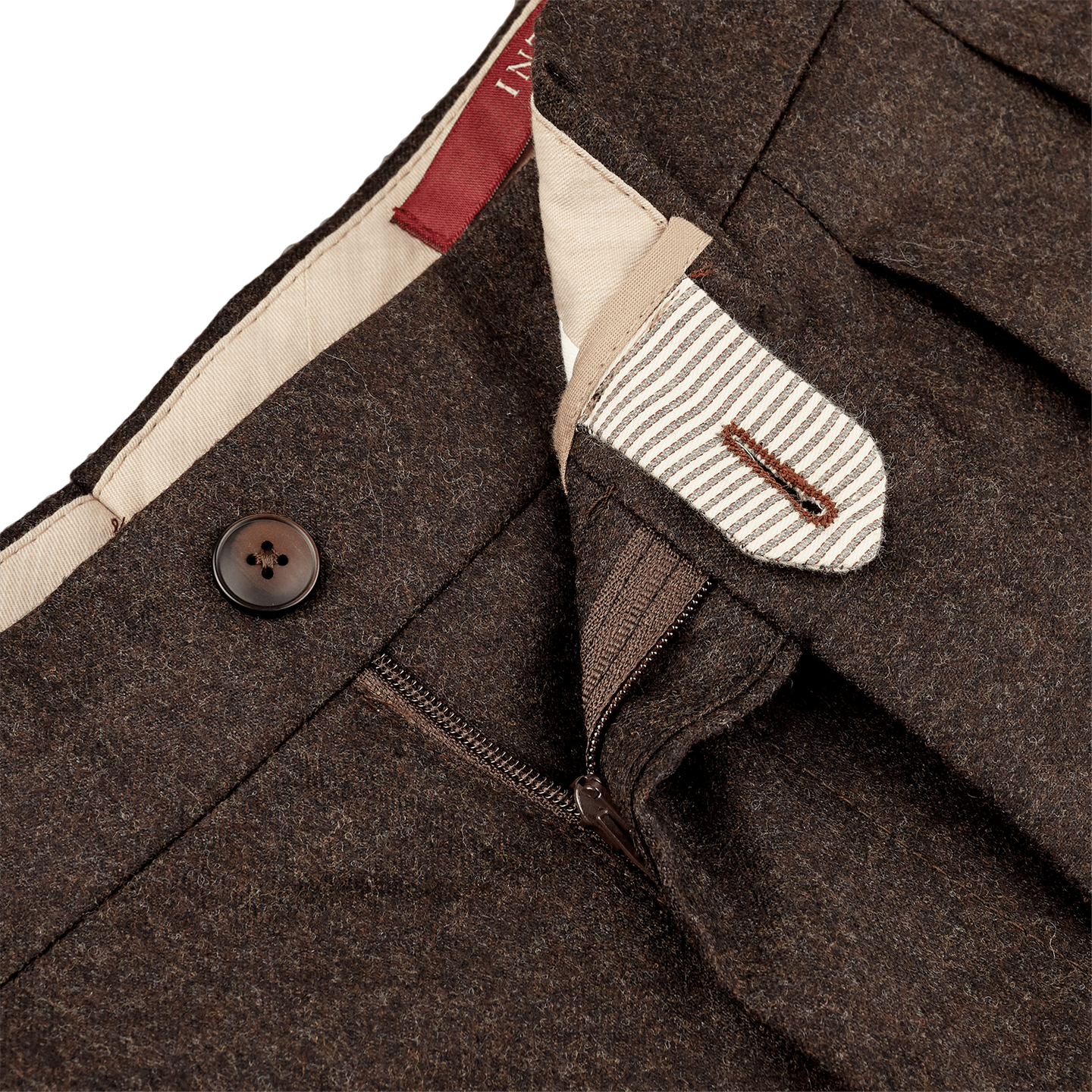 Berwich Brown Flannel Pleated Trousers Zipper