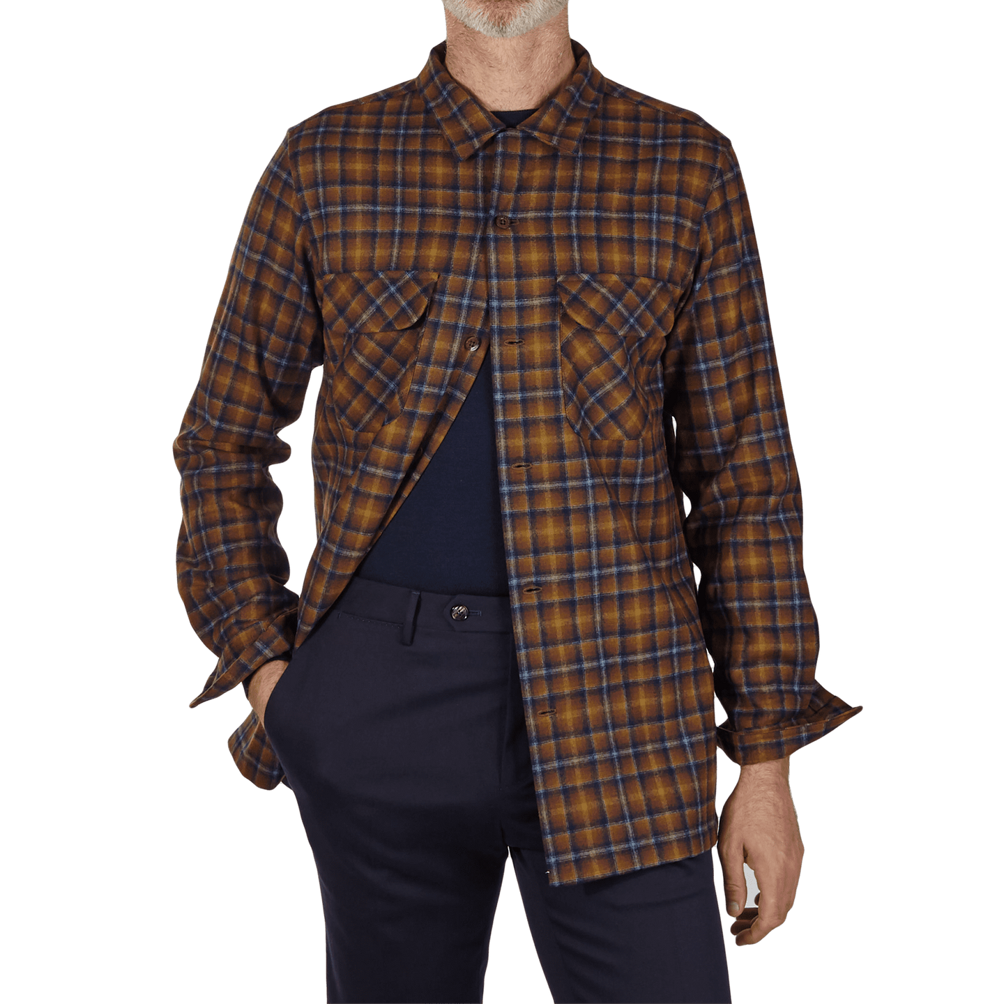 Brown Blue Plaid Fitted Board Shirt 