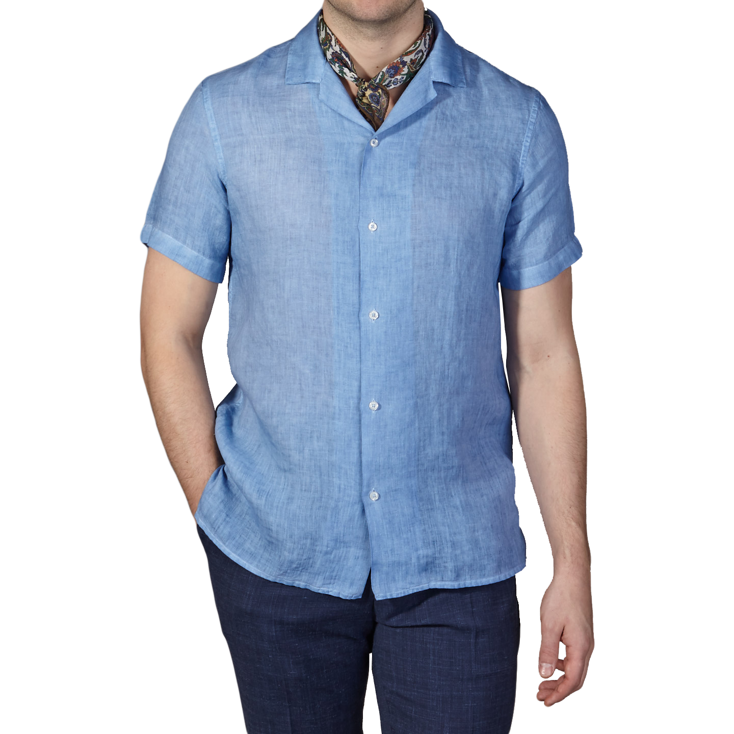 Altea - Blue Short Sleeve Linen Shirt | Baltzar