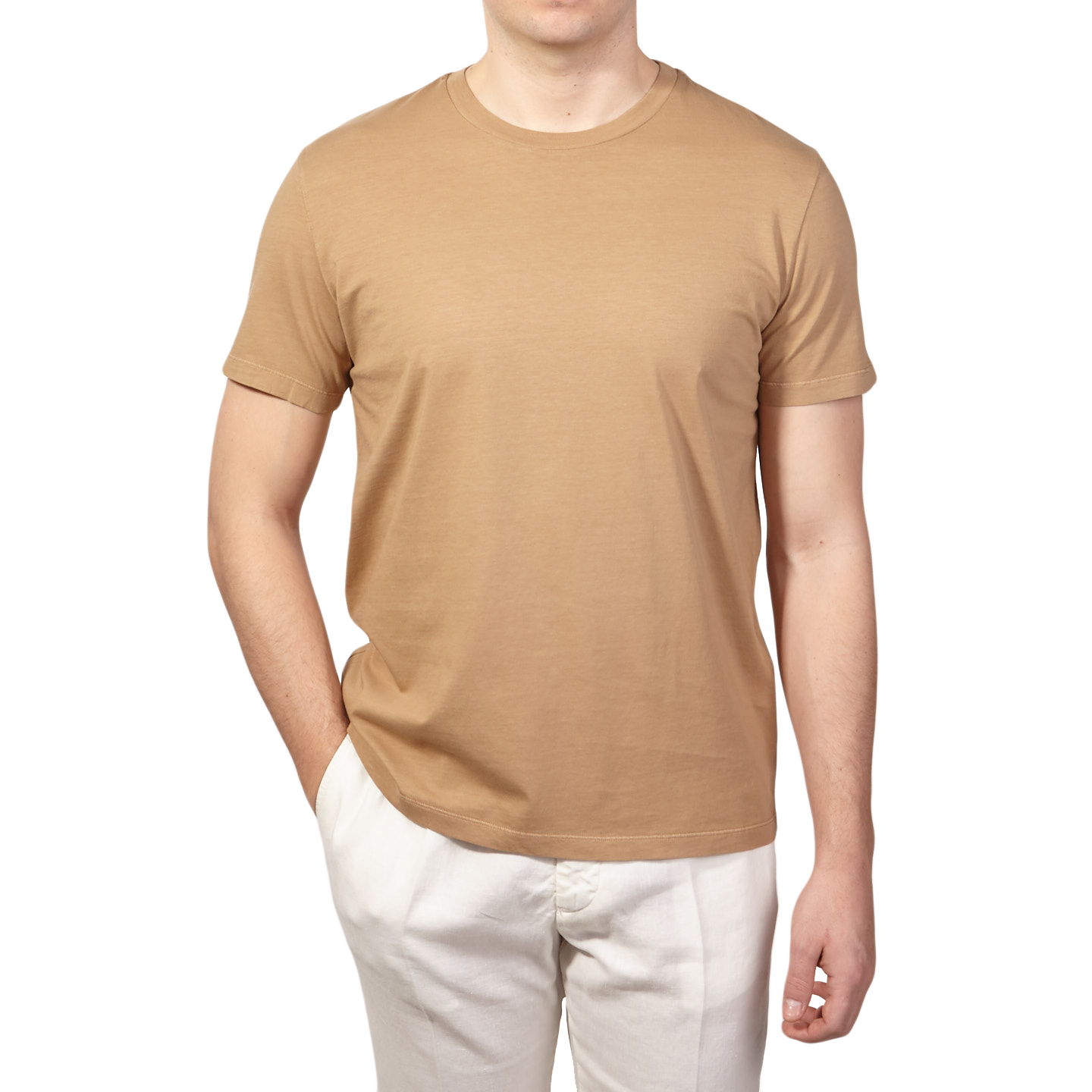 Altea - Light Brown Washed Cotton T-Shirt | Baltzar