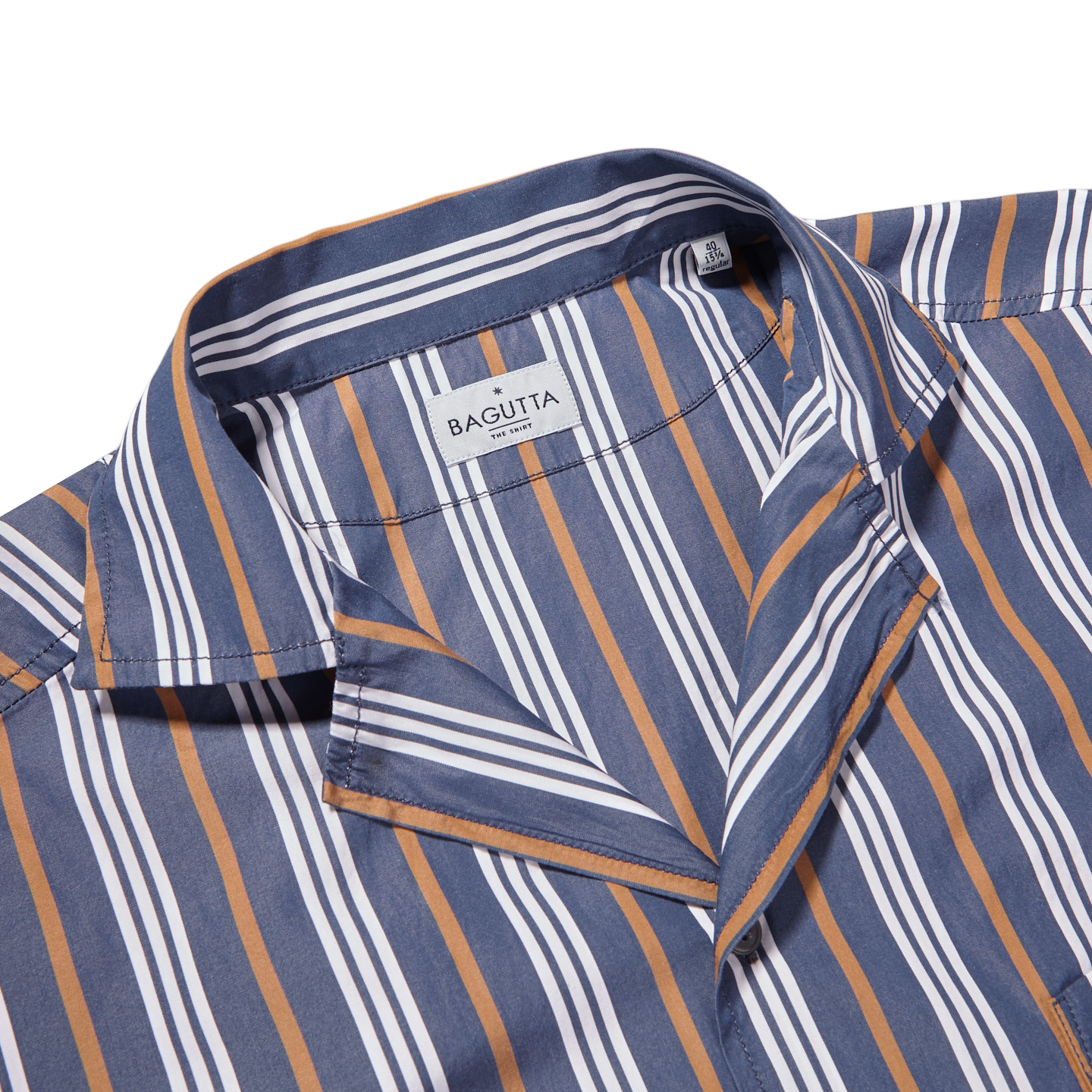 Bagutta Blue Striped Cotton Bowling Collar Shirt Collar