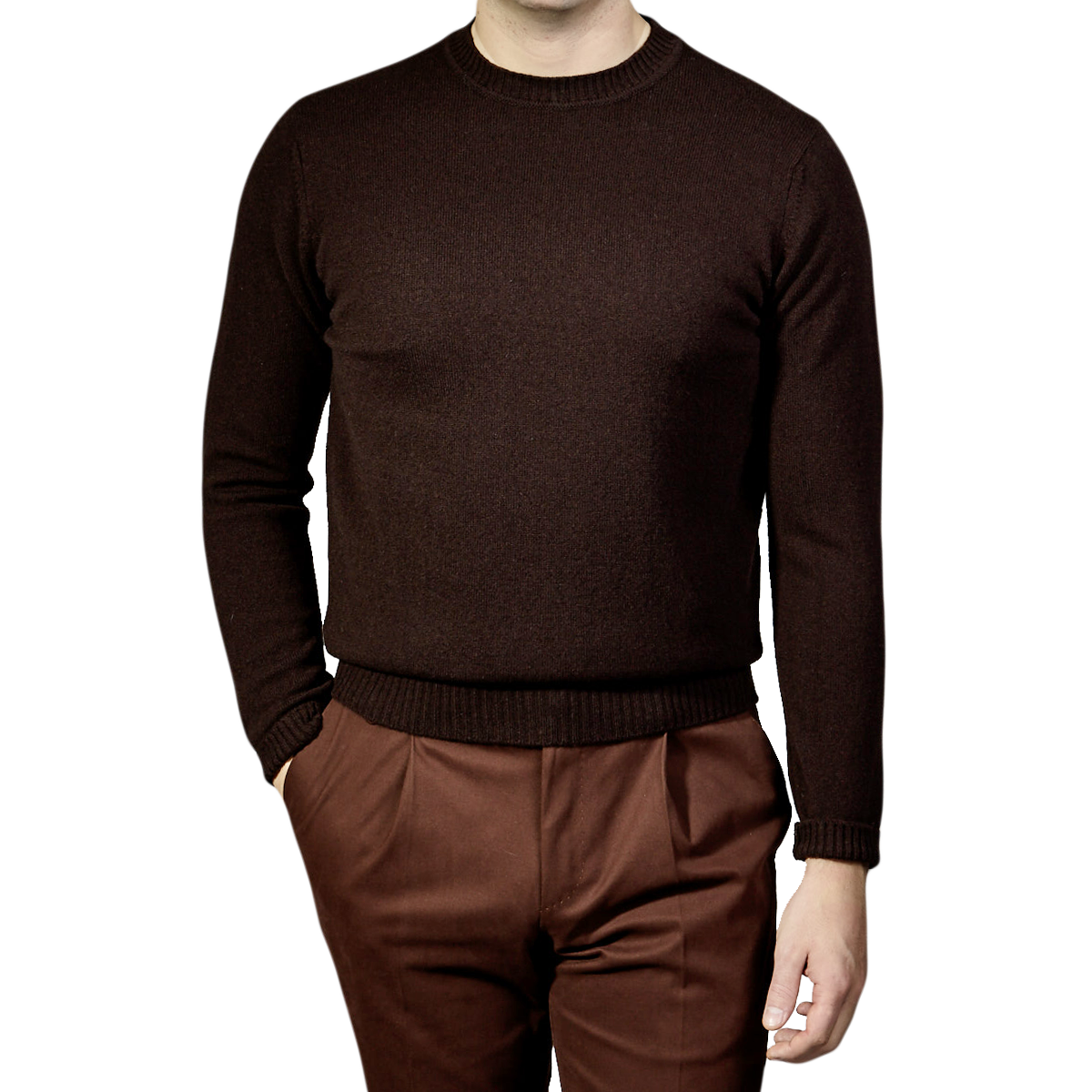 William Lockie Dark Brown CrewNeck Lambswool Sweater Baltzar