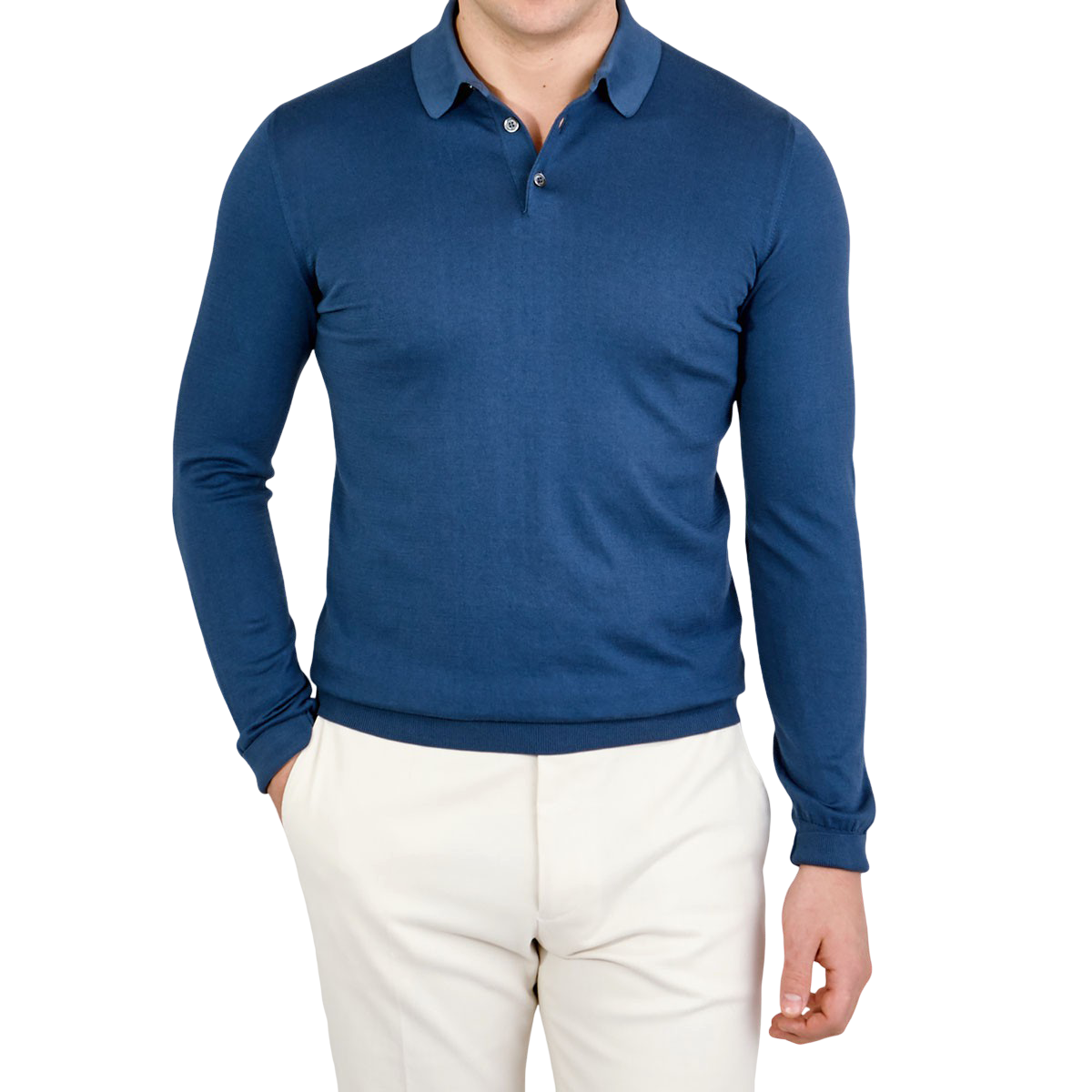 Fedeli - Blue Frosted Knitted Cotton Polo | Baltzar