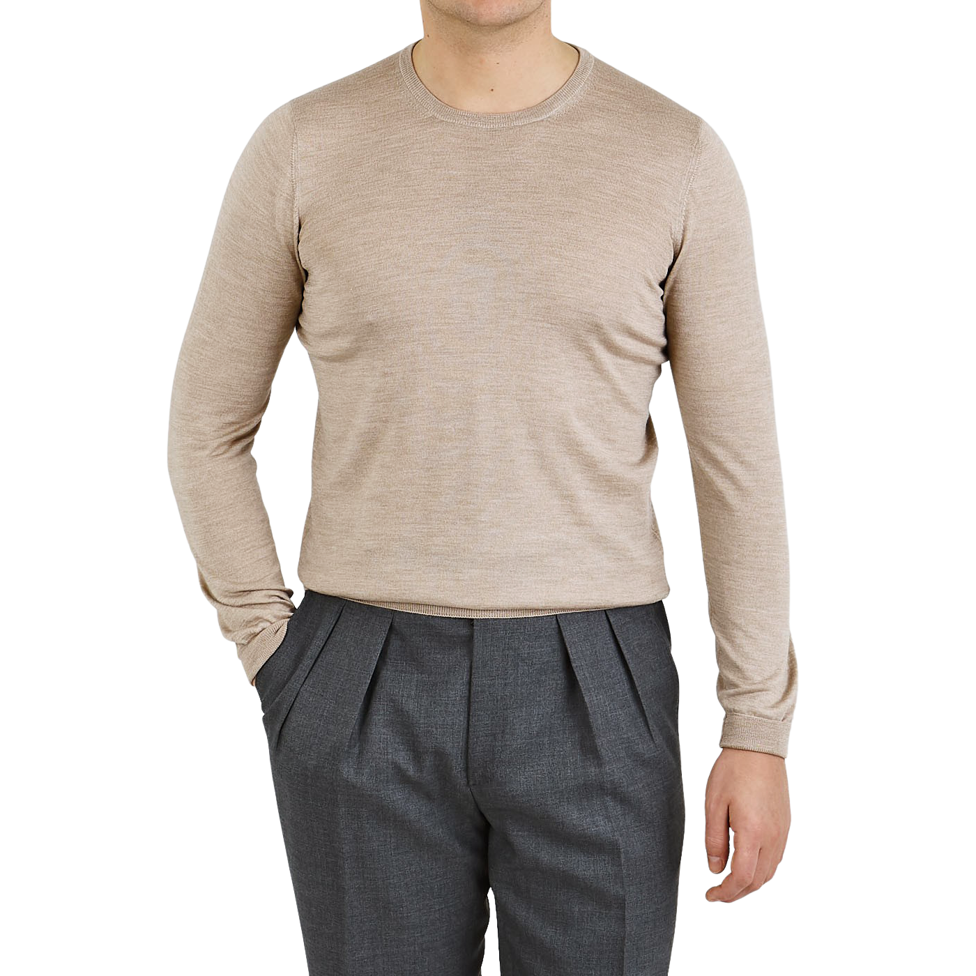 Gran Sasso Beige Wool Silk Crew Neck Sweater Front