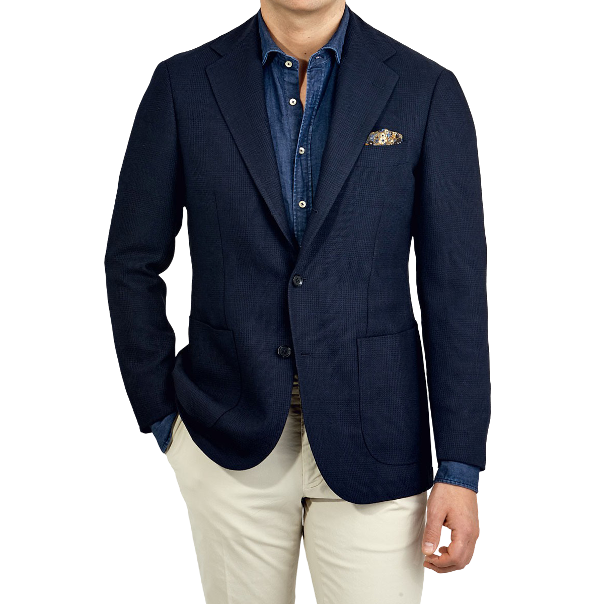 Ring Jacket - Navy Blue Wool Balloon Checked Blazer | Baltzar