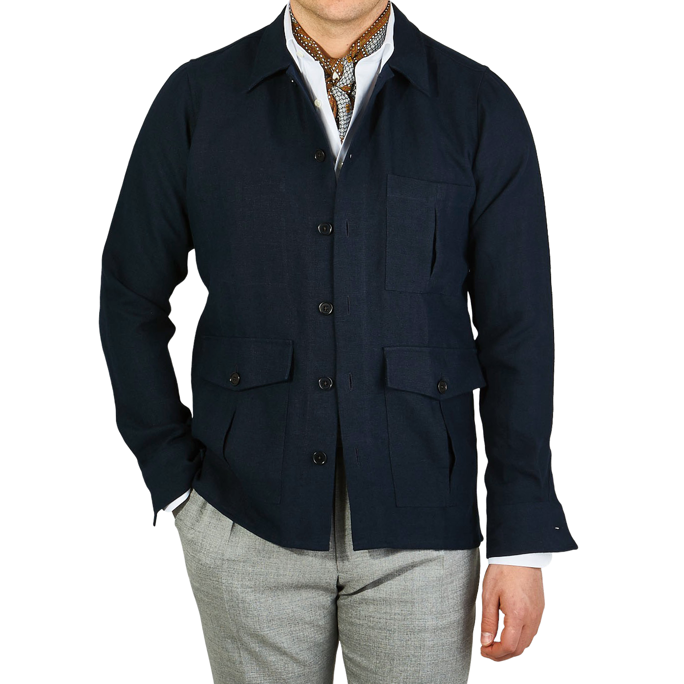 Drake's - Blue Linen Cotton Overshirt | Baltzar