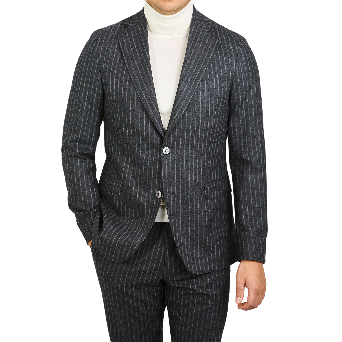 Oscar Jacobson - Grey Pinstripe Wool Flannel Suit | Baltzar