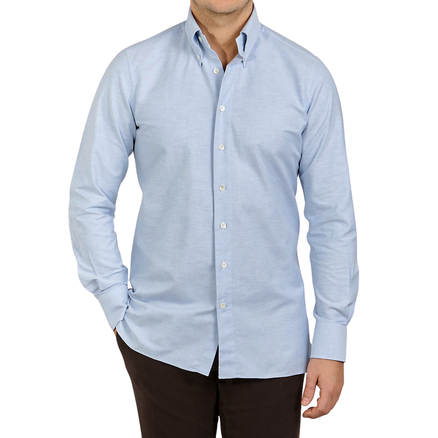 100Hands - Light Blue Cotton Oxford Blackline Slim Fit Shirt | Baltzar