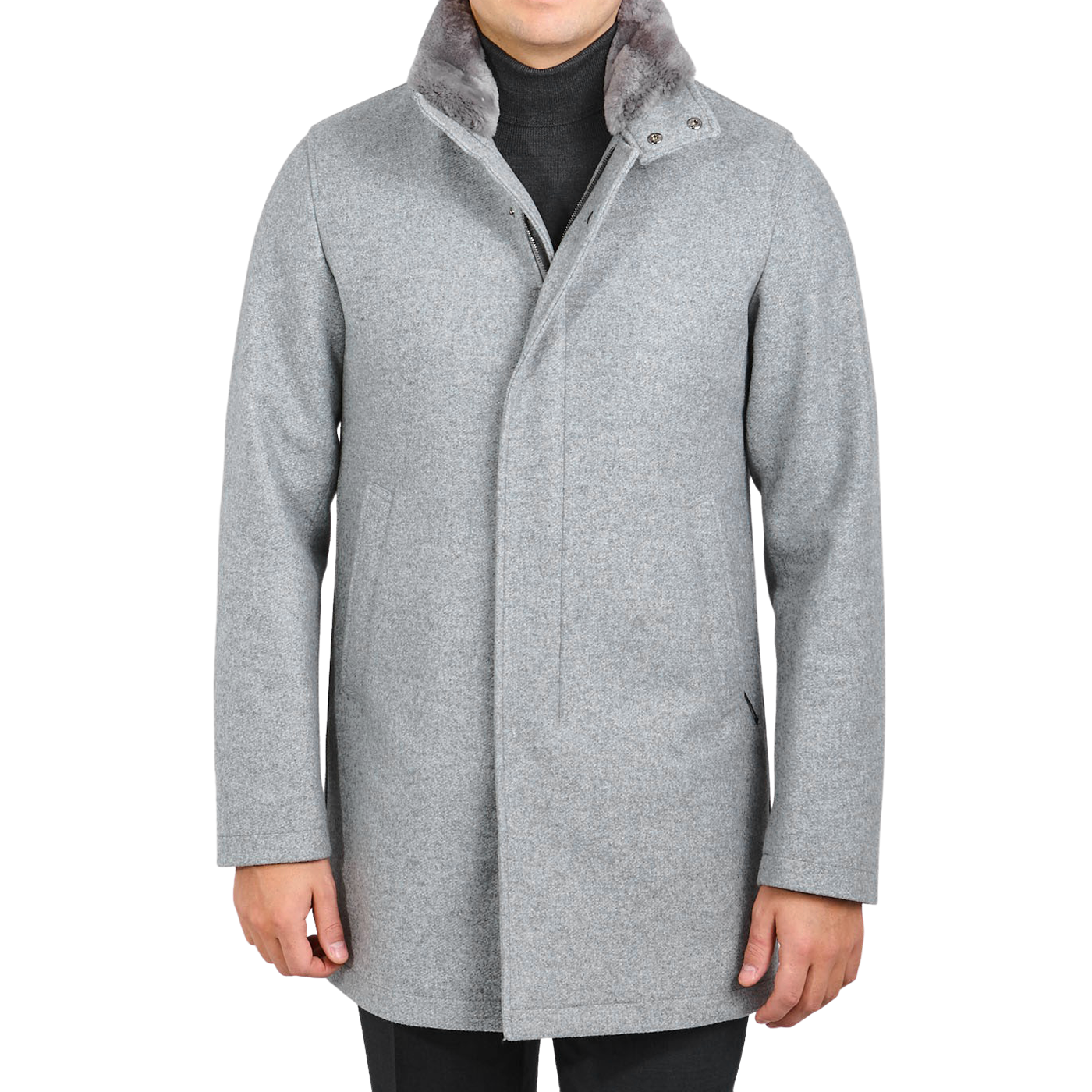 Herno - Light Grey Diagonal Wool Fur Car Coat | Baltzar