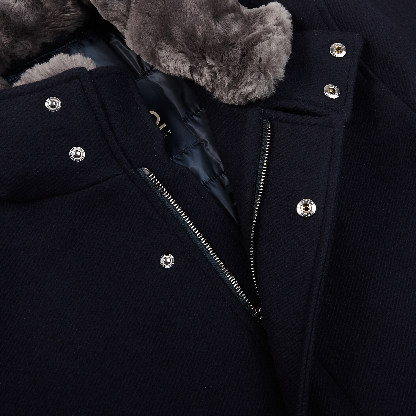 Herno - Navy Diagonal Wool Fur Car Coat | Baltzar