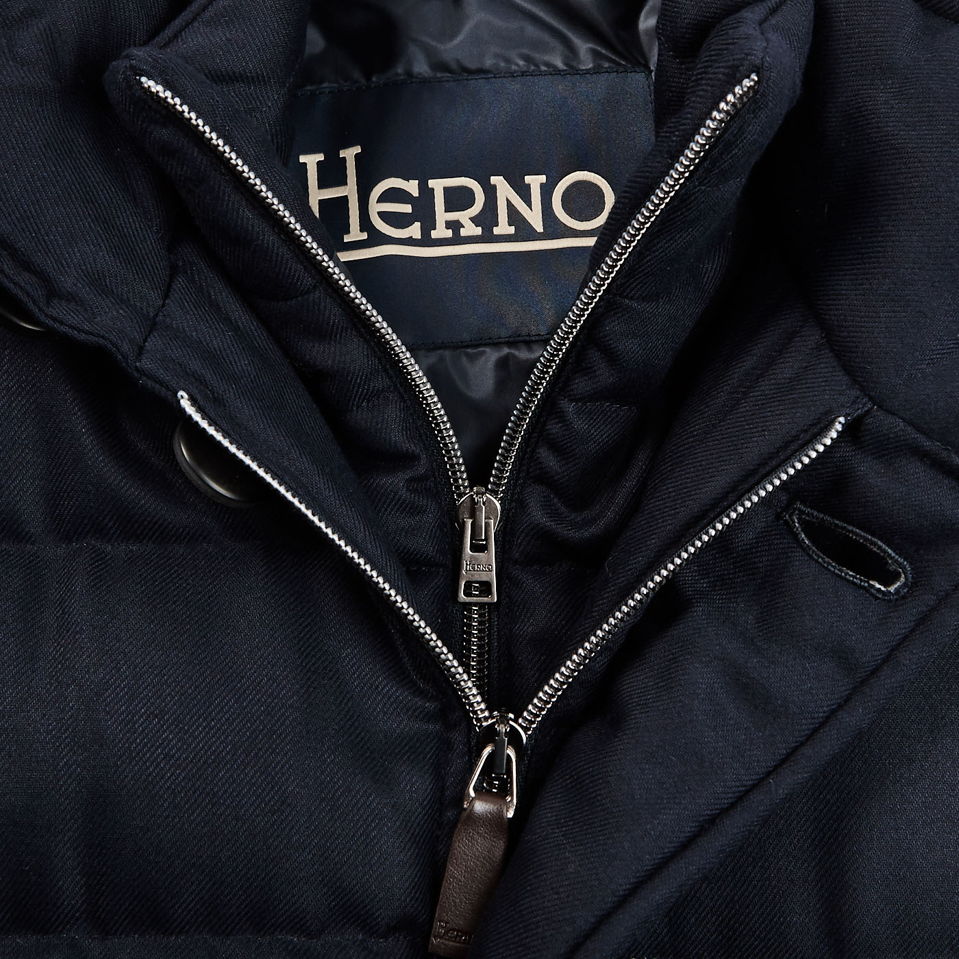 Herno - Navy Wool Down Padded Norfolk Jacket | Baltzar