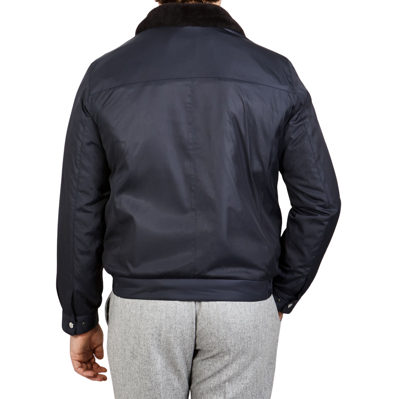 navy nylon bomber jacket