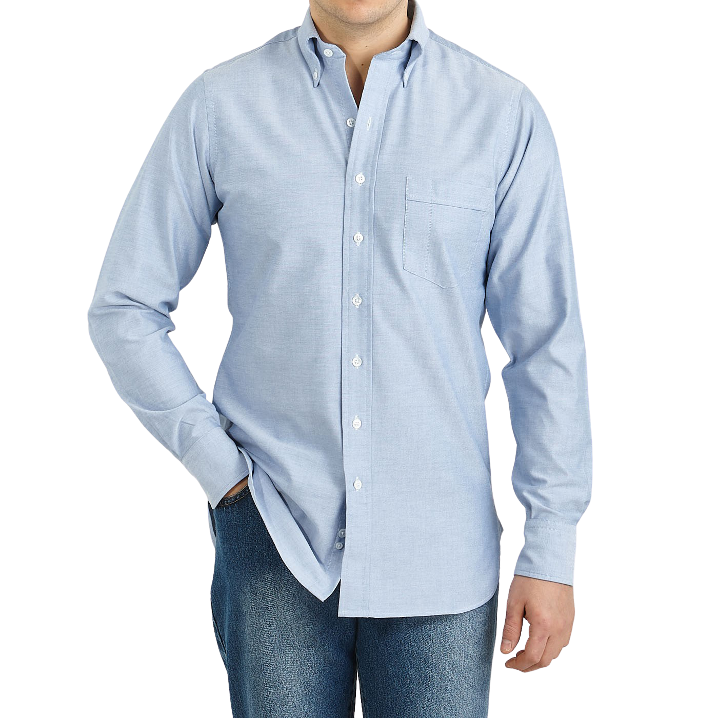 Drake S Blue Classic Pinpoint Cotton Oxford Shirt Baltzar