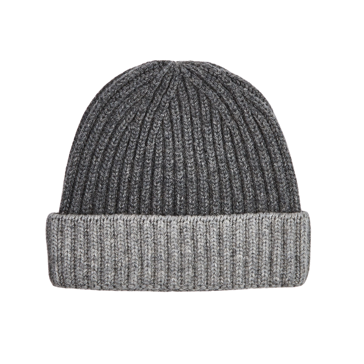 Grey Two Tone Cashmere Ribbed Beanie 