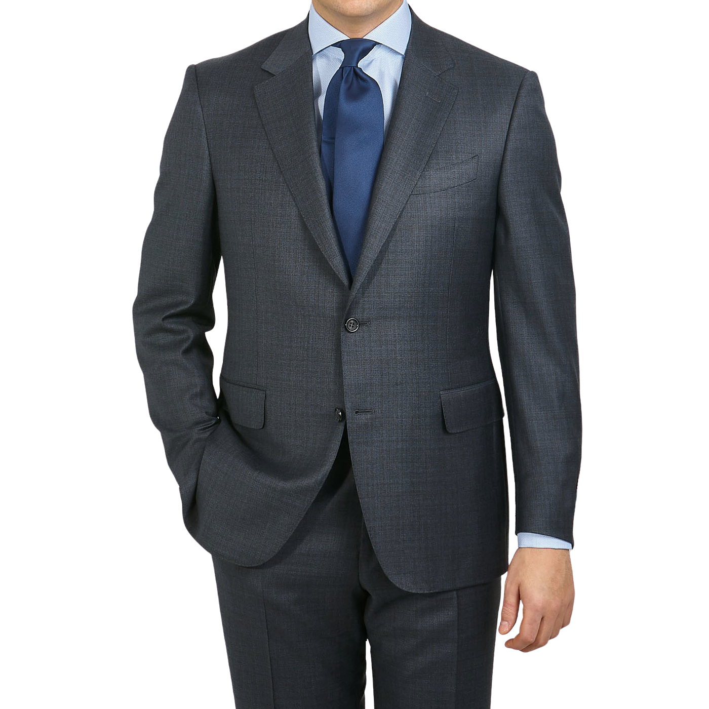 Canali - Grey Blue Checked Wool Drop 6 Suit | Baltzar