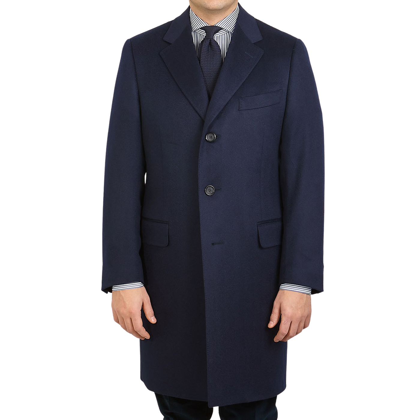 Canali - Navy Herringbone Cashmere Overcoat | Baltzar
