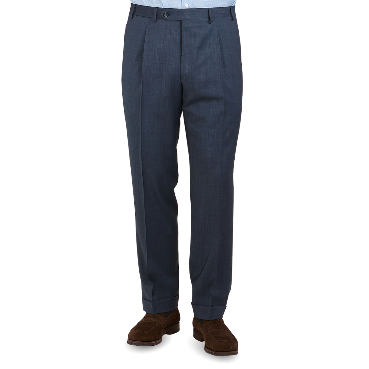 Navy Wool Single Pleat Trousers 