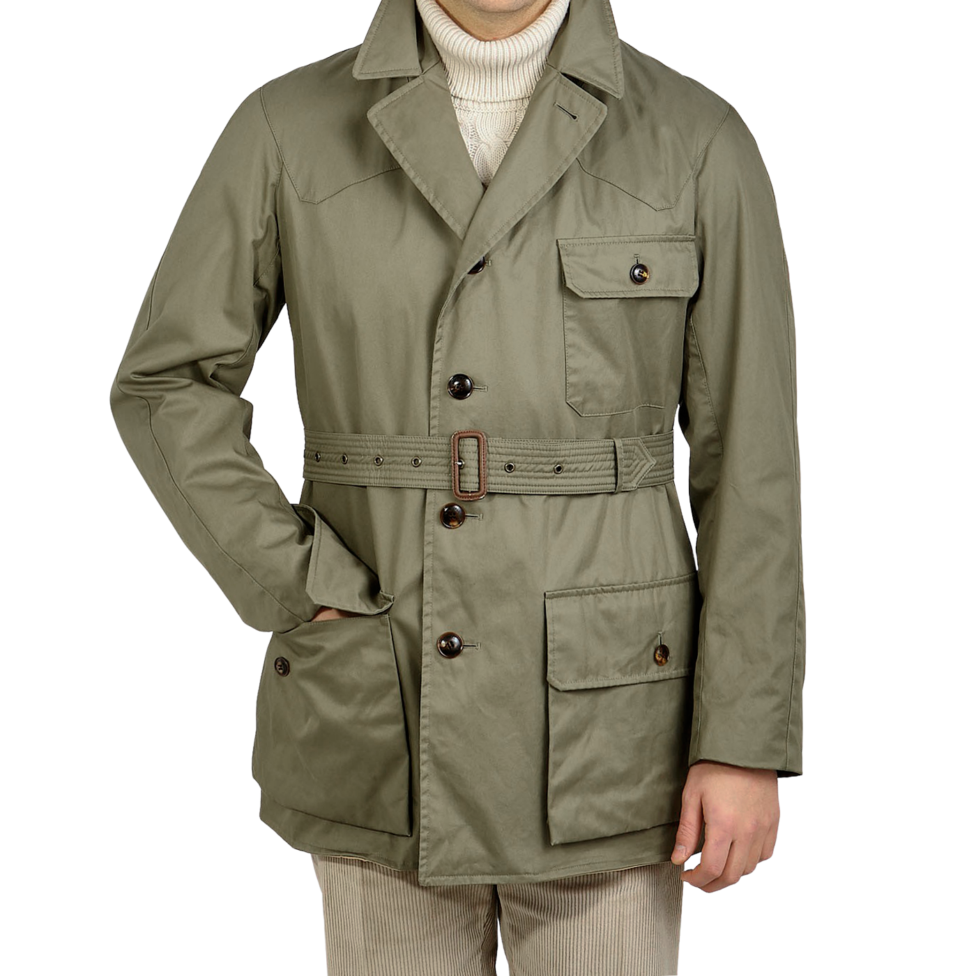 Grenfell Olive Green Cotton Gabardine Shooter Jacket Baltzar
