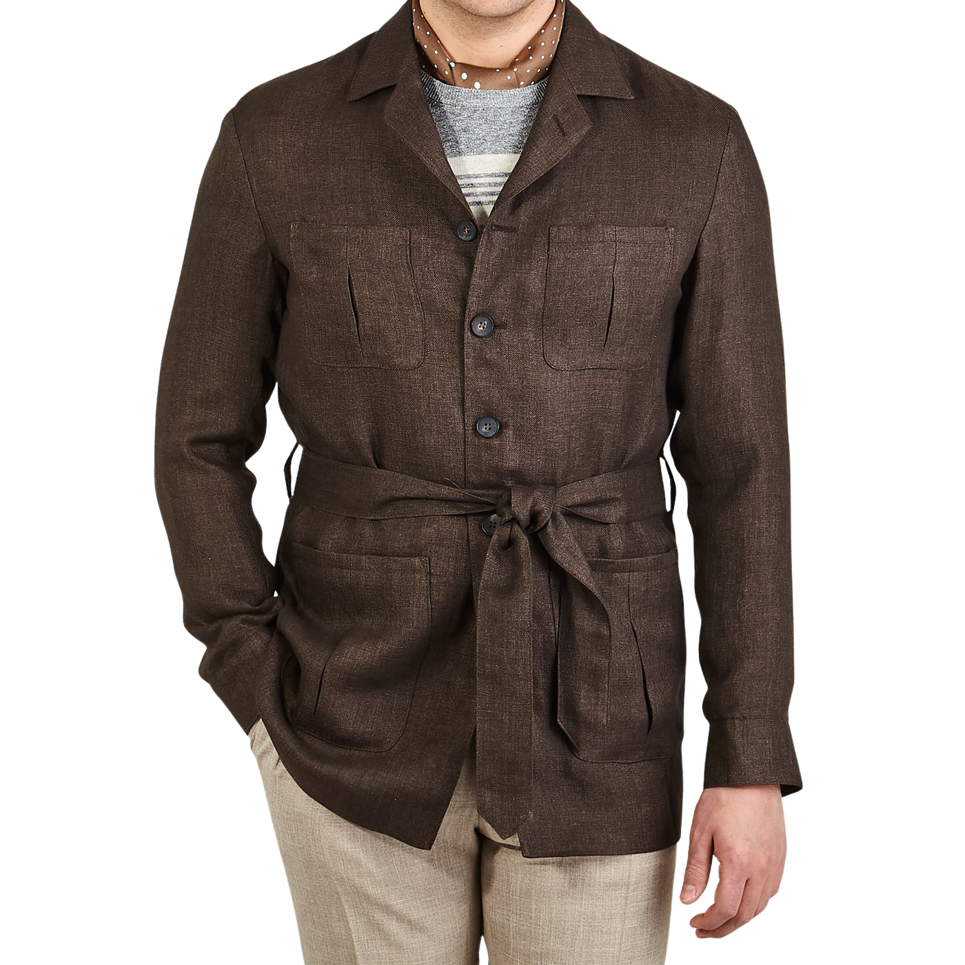 Baltzar Sartorial Brown Linen Twill Safari Jacket Baltzar