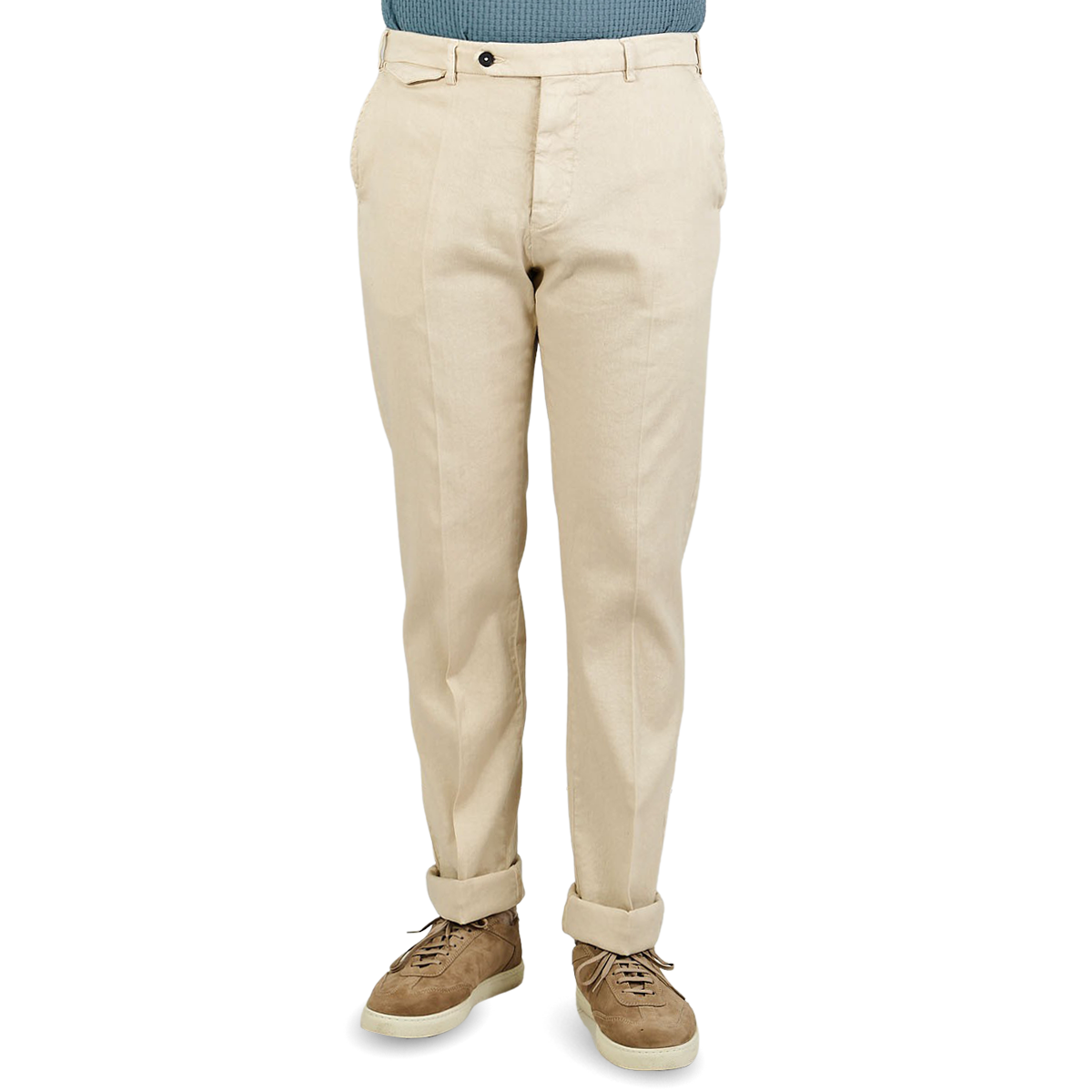 Berwich - Beige Linen Cotton Flat Front Trousers | Baltzar