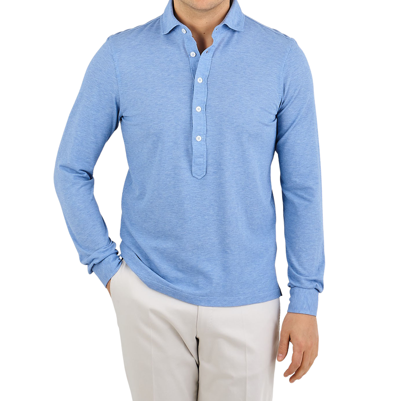 Gran Sasso - Light Blue Cotton Jersey Popover Shirt | Baltzar