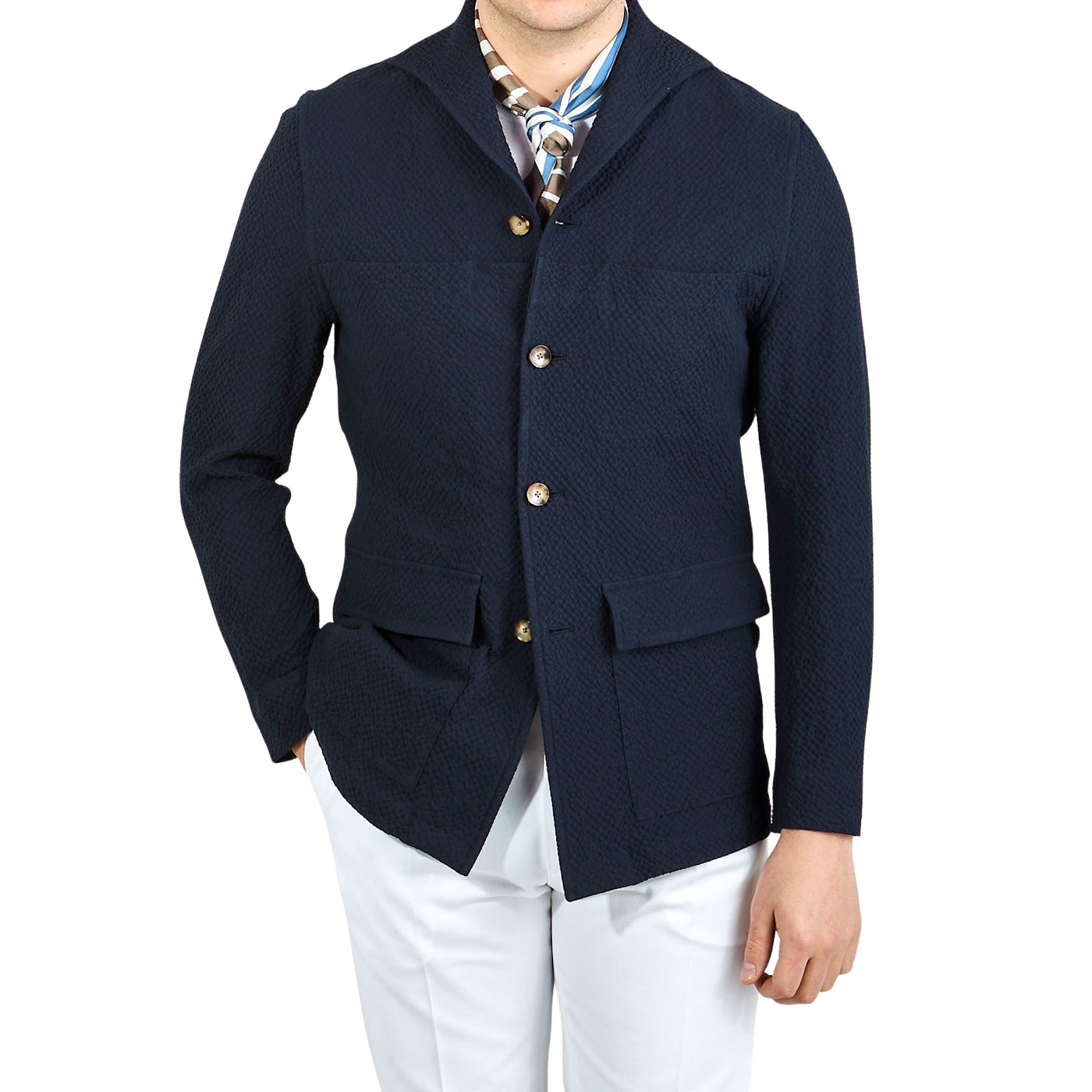 Lardini - Navy Cotton Seersucker Safari Jacket | Baltzar