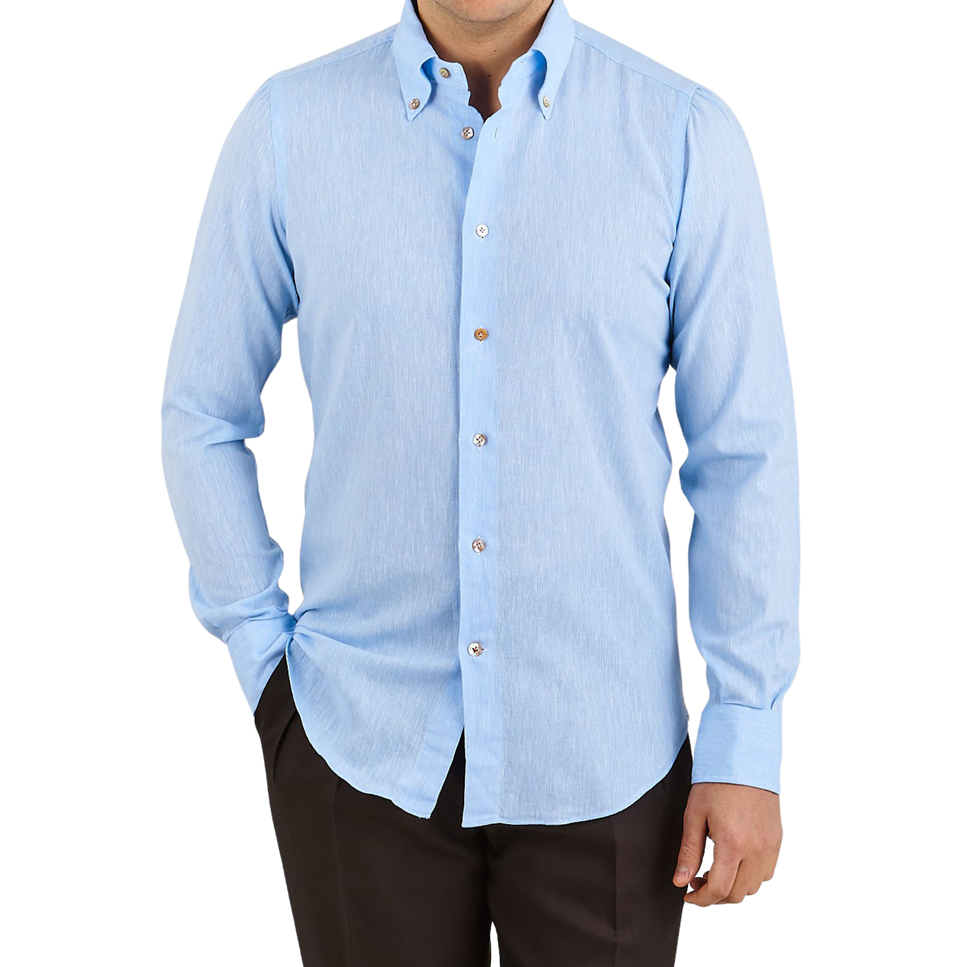 Mazzarelli - Light Blue Cotton Linen Slim Shirt | Baltzar