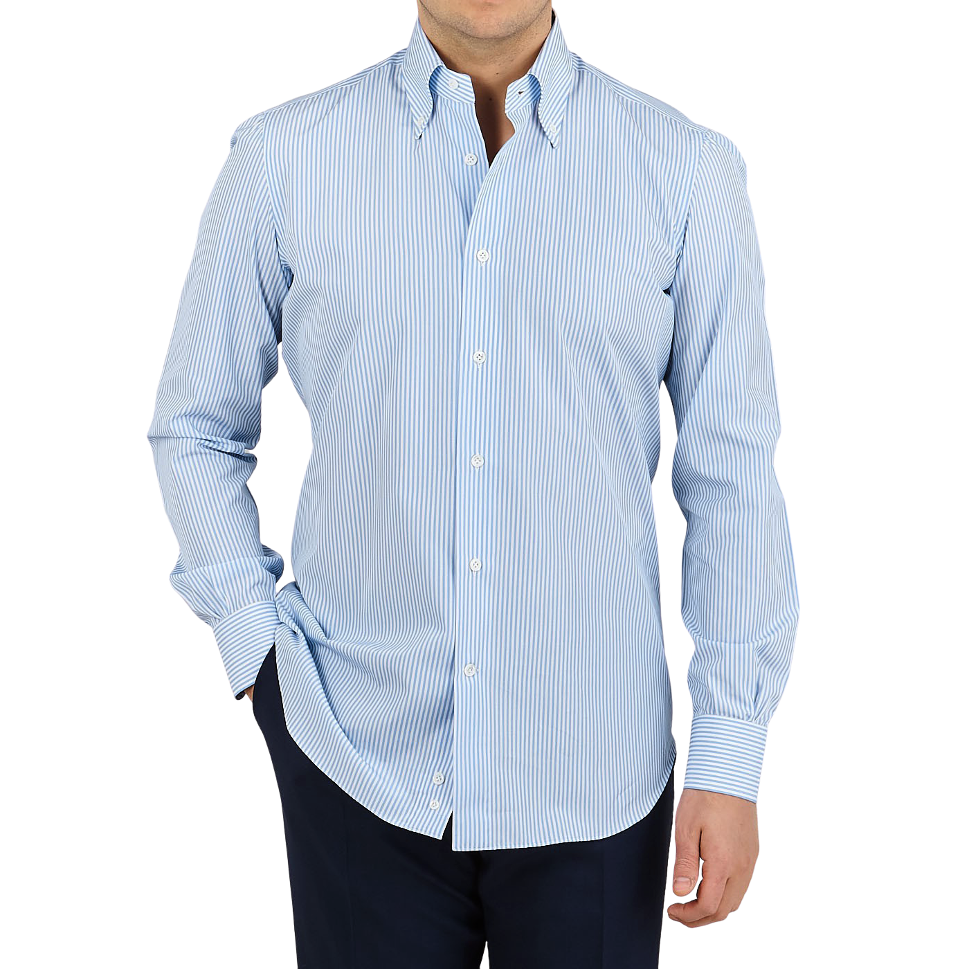 Mazzarelli - Light Blue Striped Regular Fit Cotton Shirt | Baltzar