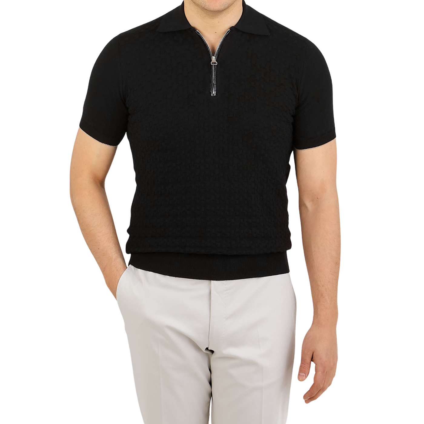 black zip polo