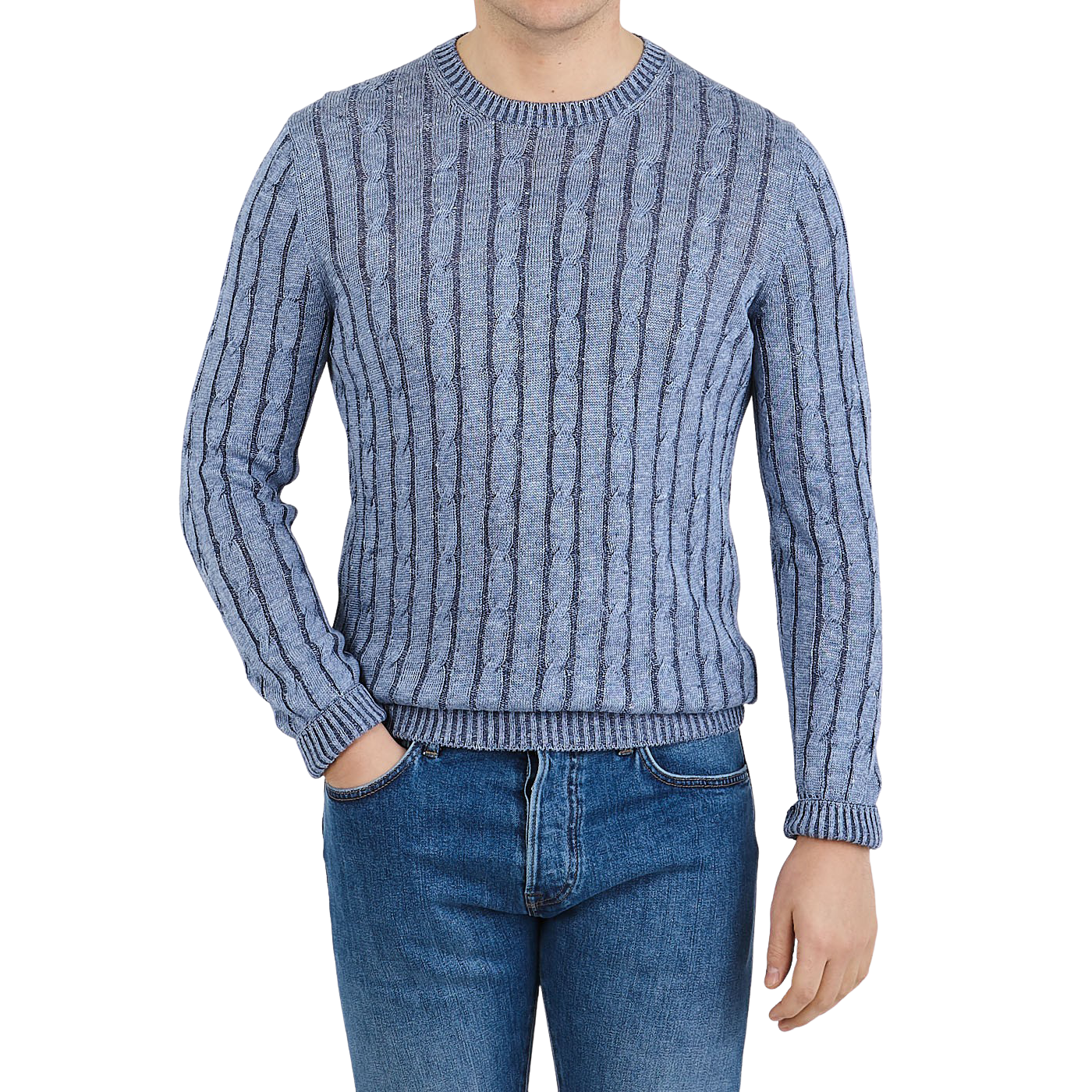 Gran Sasso Light Blue Knitted Linen Crewneck Sweater Front