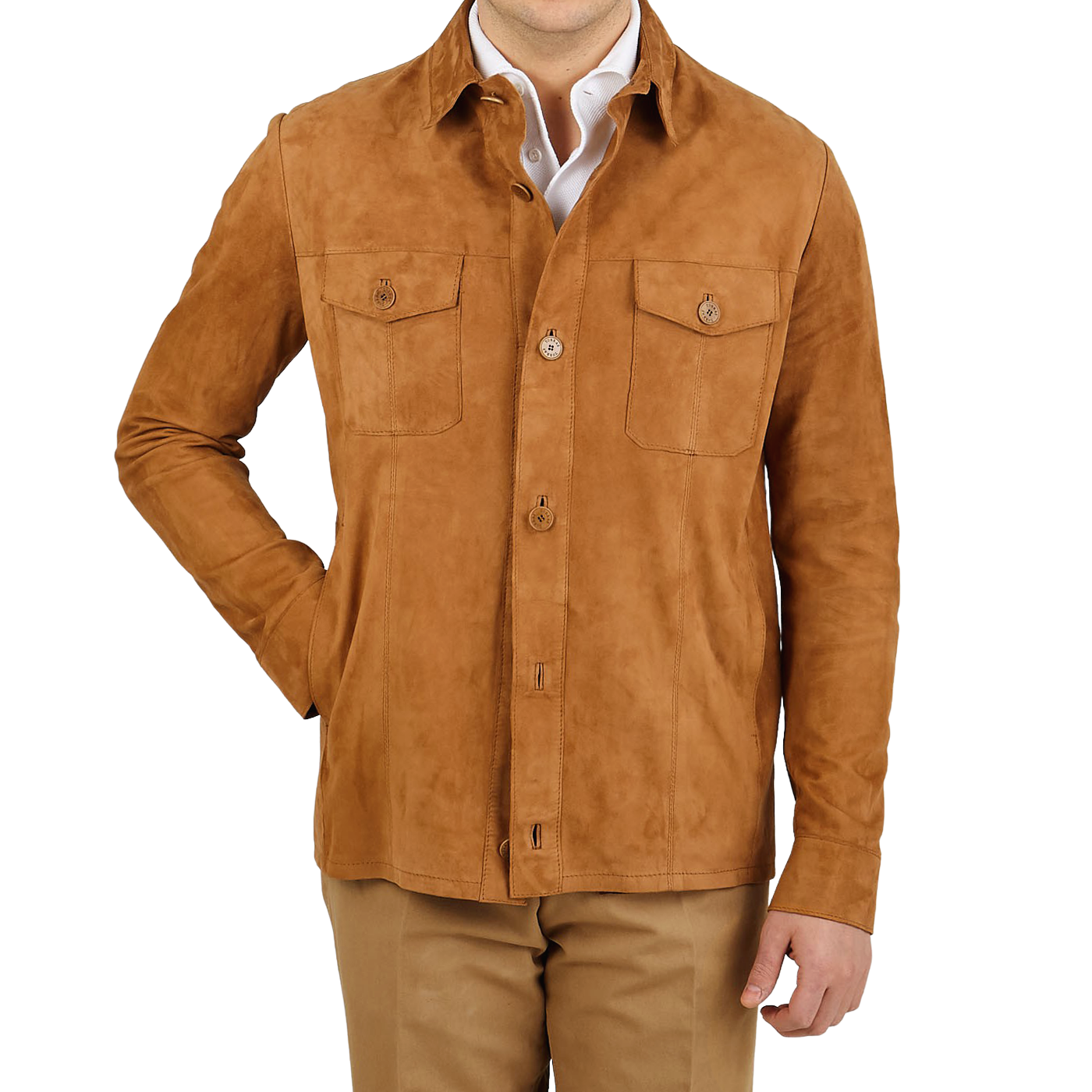 brown leather overshirt