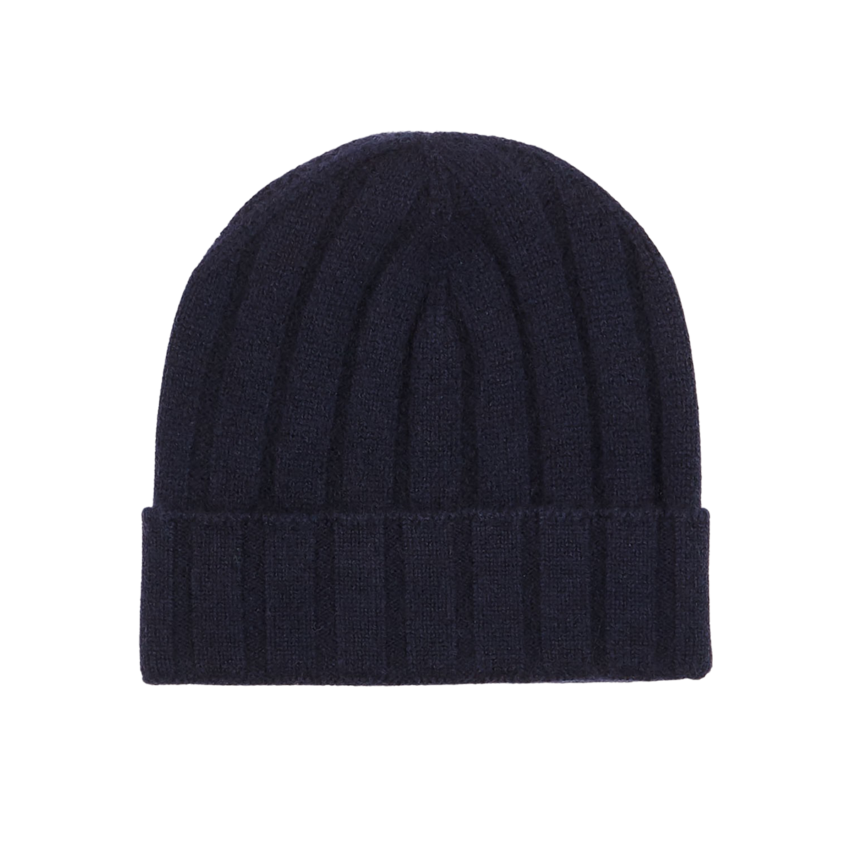 Navy Wide Ribbed Cashmere Beanie 