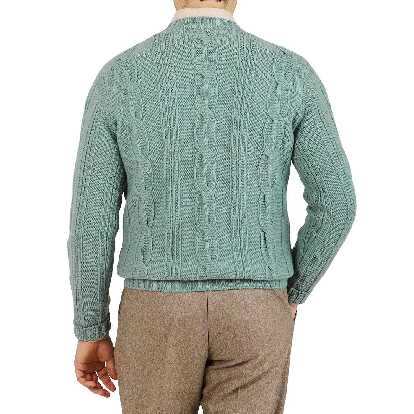 mint green cable knit sweater