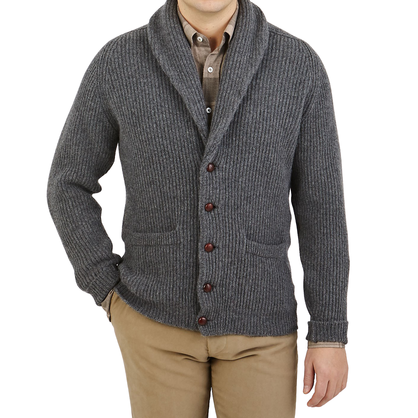 grey cardigan with buttons