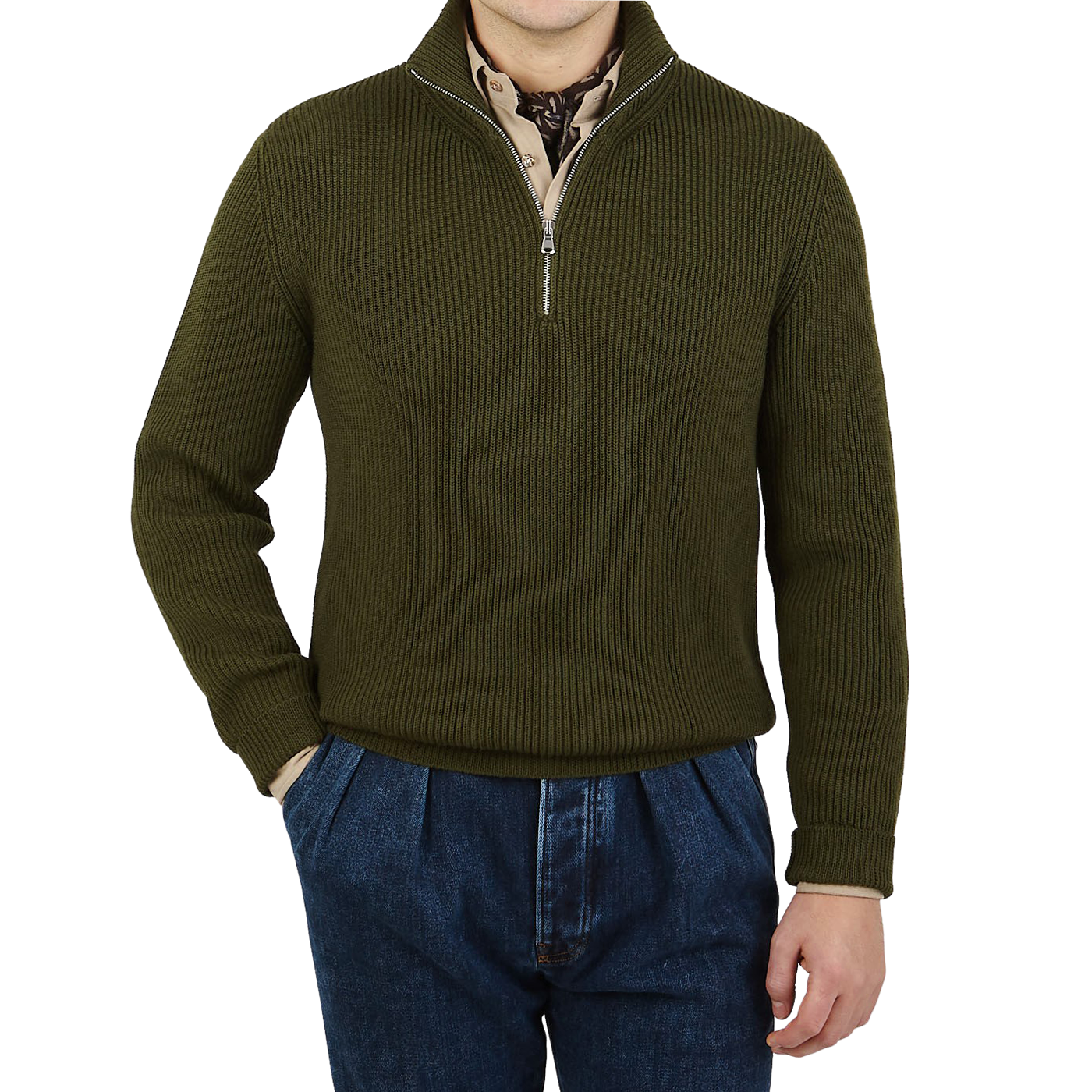 Altea-Army-Green-Wool-Quarter-Zip-Sweater-Front.png