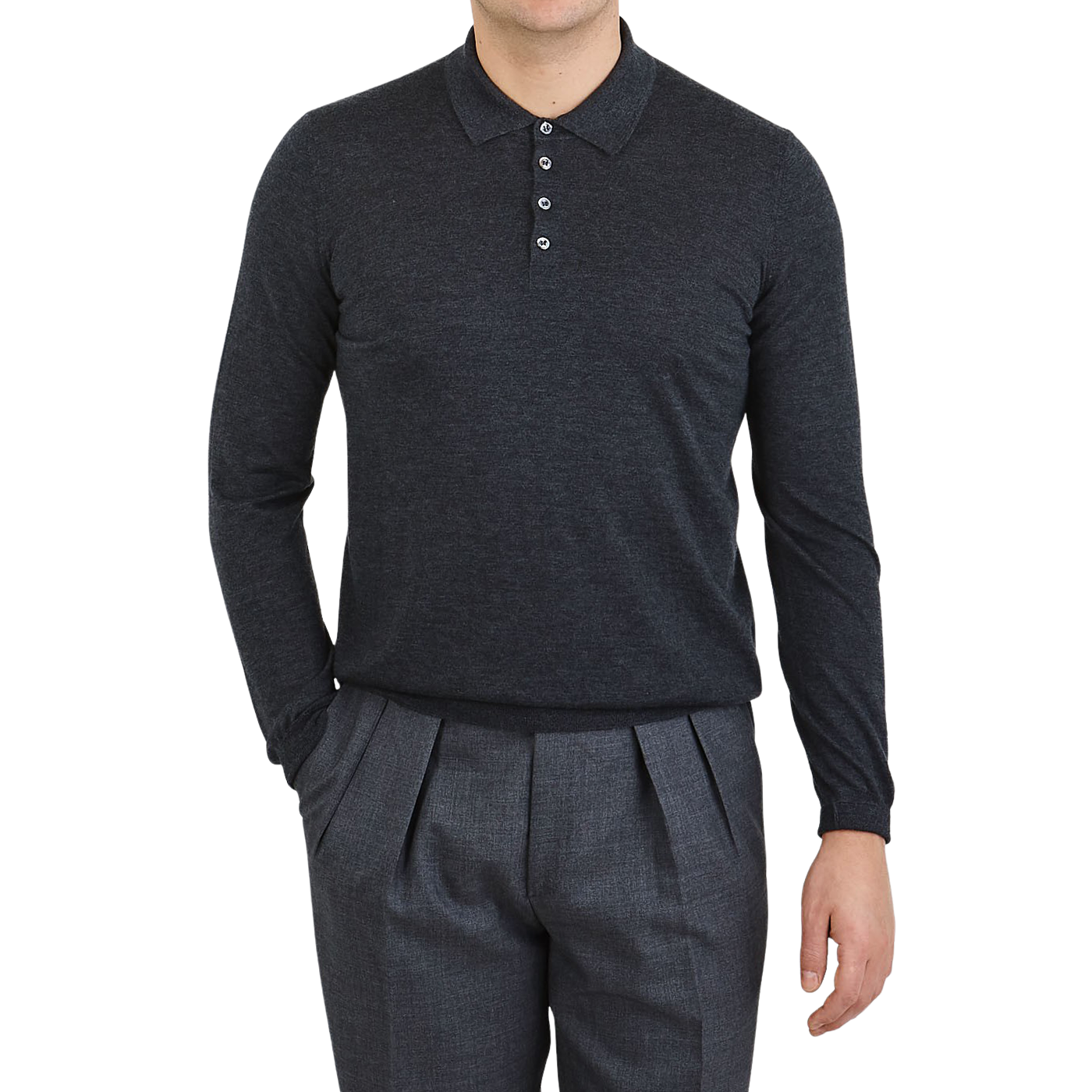 Grey Pure Cashmere Polo Shirt 