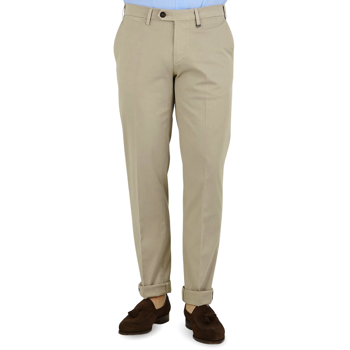 Canali Beige Cotton Stretch Flat Front Chinos Front