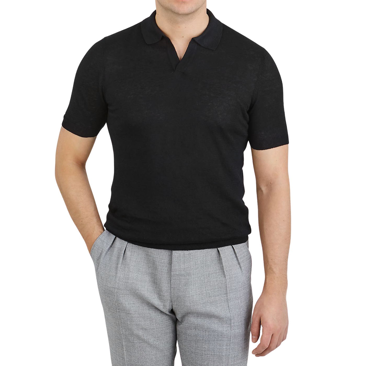 black linen polo shirt