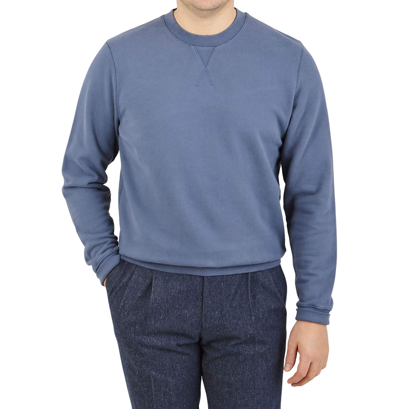 Sunspel Blue Slate Cotton Loopback Sweater Front