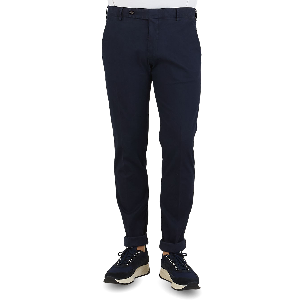 Washed Navy Blue Cotton Stretch Chinos 