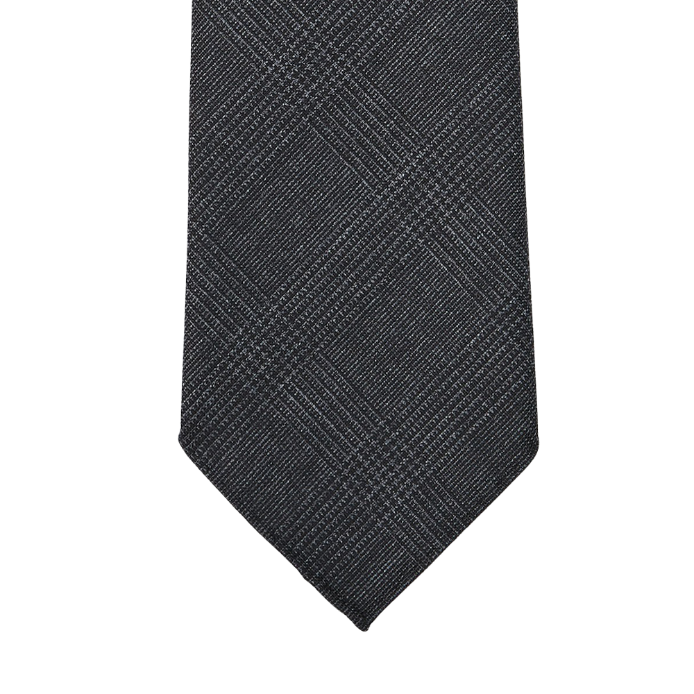 Dreaming of Monday Dark Grey Glen Plaid 7-Fold High Twist Wool Tie Tip