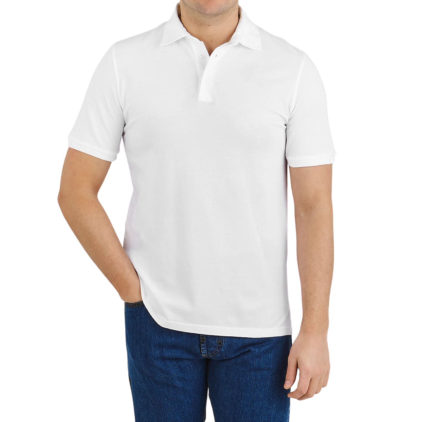 Washed White Cotton Pique Polo Shirt 