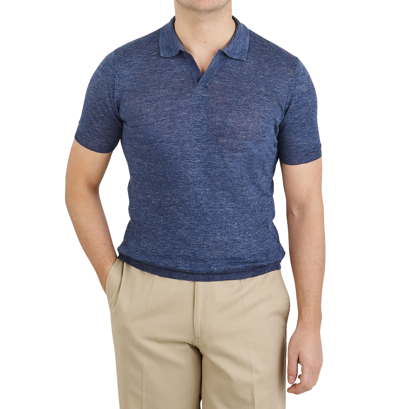 Gran Sasso Blue Linen Capri Collar Polo Shirt Front1